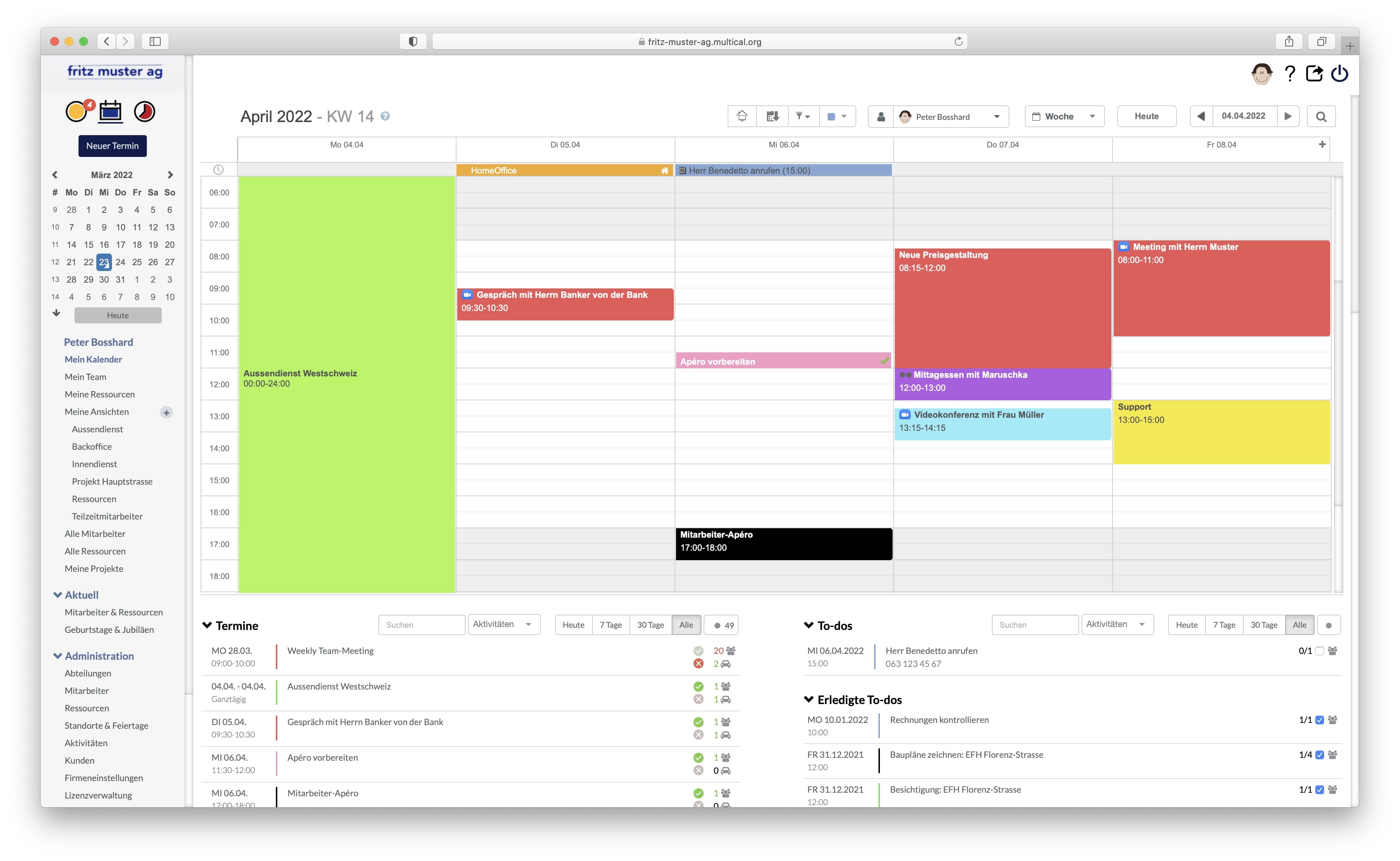 Screenshot Teamkalender persönliche Ansichten
